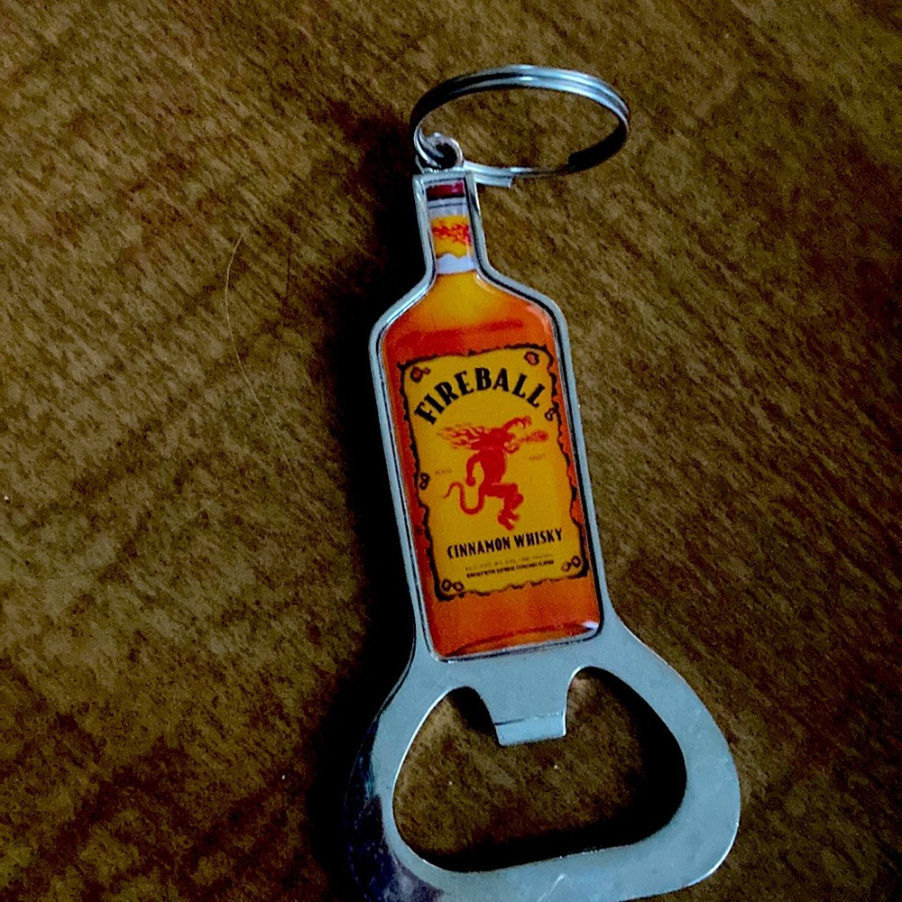 Fire bowl, bottle, opener, keychain